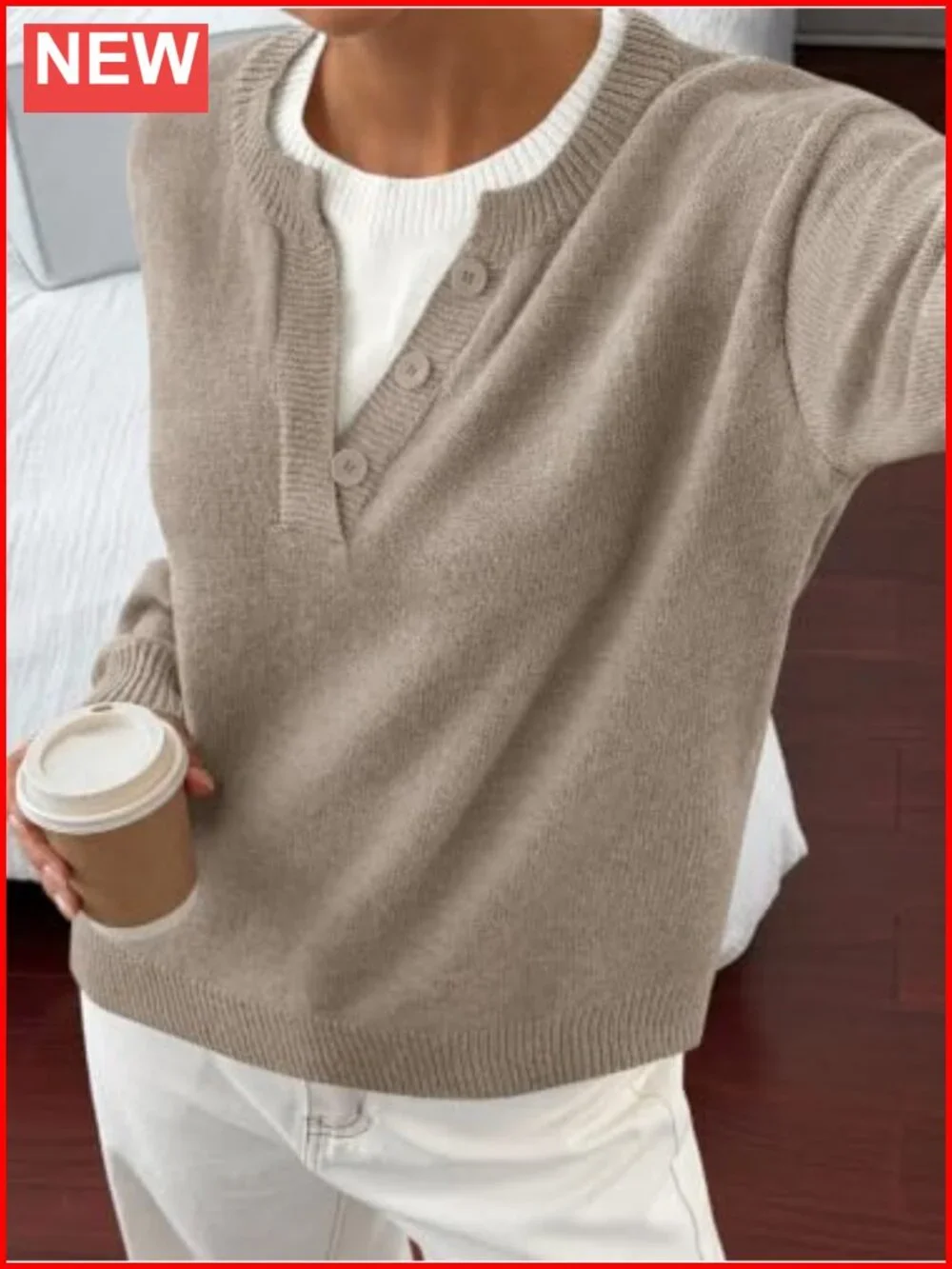 Women Long Sleeve Crew Neck Oversized Knit Sweater Pullover